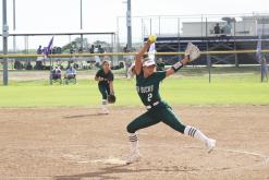 Chloe Whitmire 321 strikeouts this season going into this week’s playoff warm-up against Graham and bi-district playoff against Iowa Park. She threw her 800th strikeout Tuesday, April 16 against Early.  Photo/Mike Williams