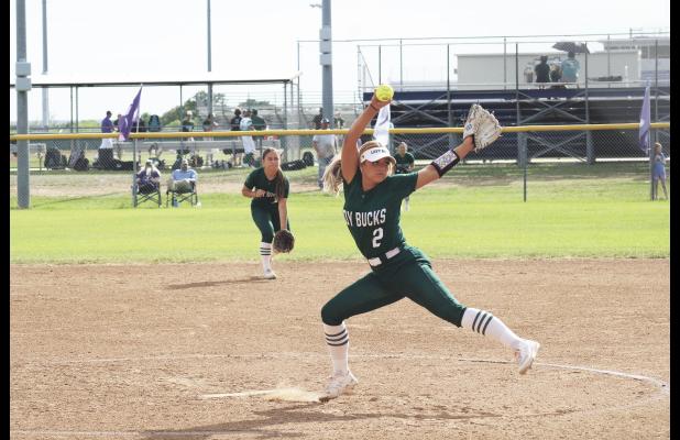 Chloe Whitmire 321 strikeouts this season going into this week’s playoff warm-up against Graham and bi-district playoff against Iowa Park. She threw her 800th strikeout Tuesday, April 16 against Early.  Photo/Mike Williams